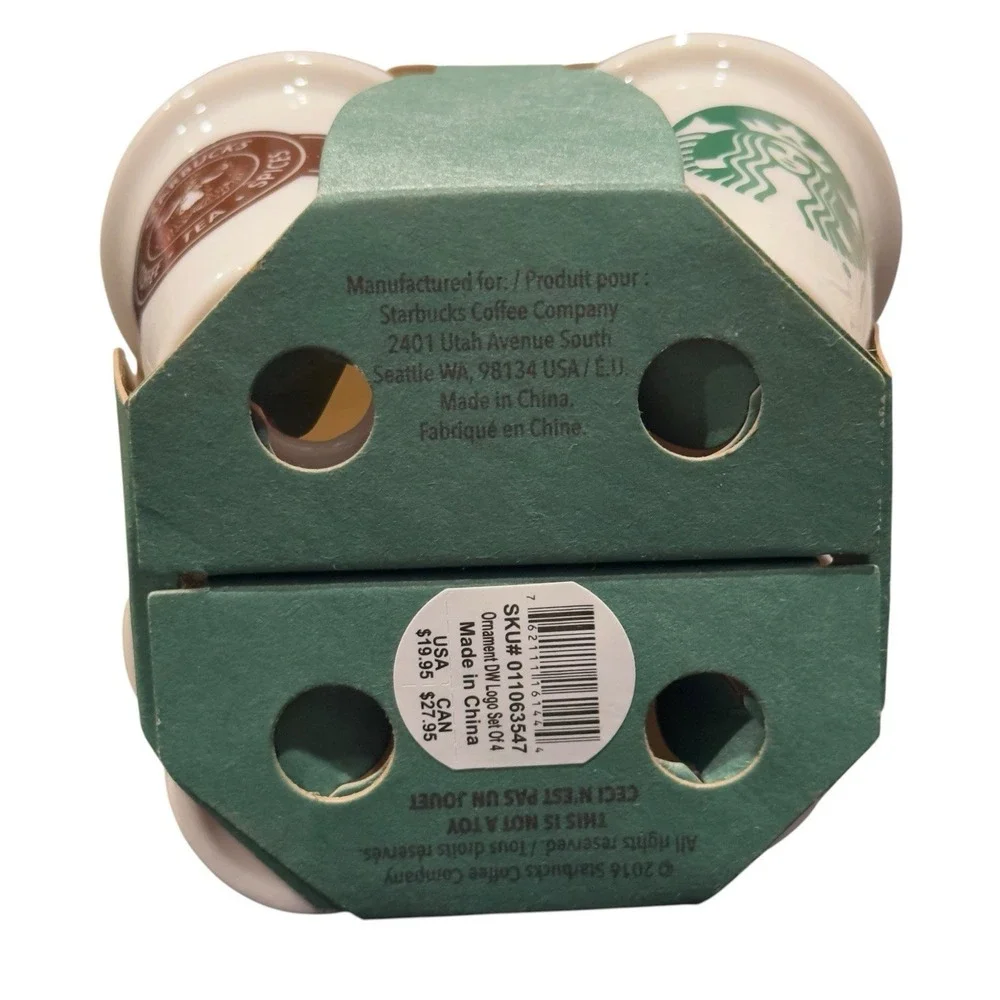 Starbucks 2016 Christmas Ornaments Set 4pk Mini Ceramic Coffee Cup Tea‎ Mug New